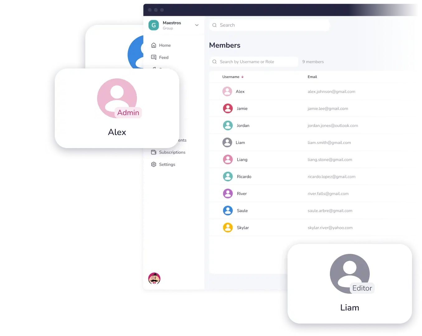 Setup interface showing member organization